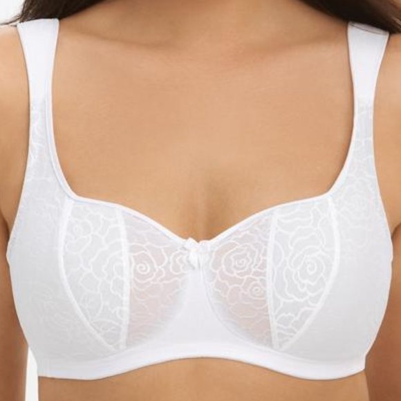 Set of 3! 34D Glamorise NATURAL WIRE Bra (WIDE-STRAPS) STRETCH (DEMI) WHITE NEW - Picture 4 of 11